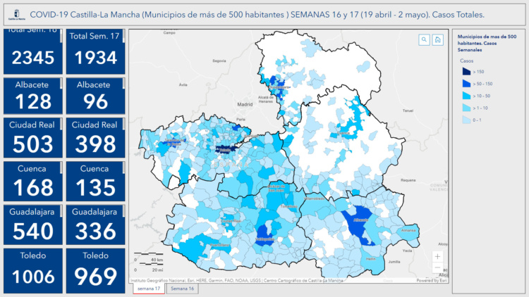 Incidencia acumulada en Castilla La Mancha en las dos últimas semanas