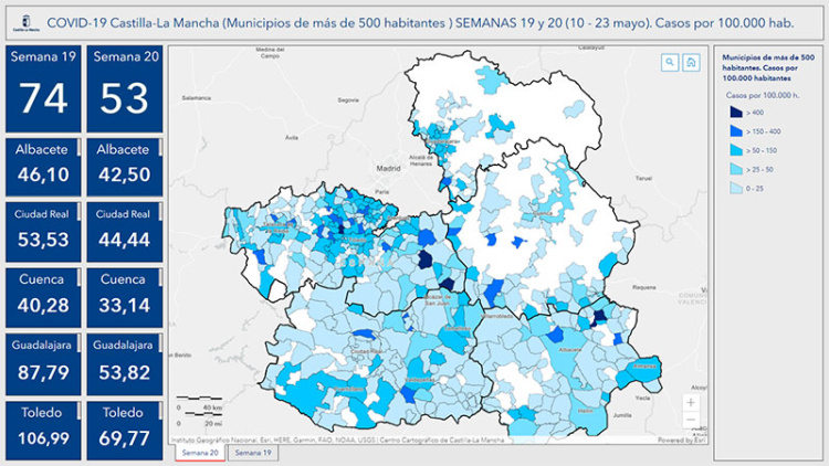 Incidencia acumulada en Castilla La Mancha en las dos últimas semanas