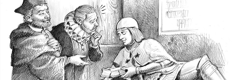 Cervantes ante El Doncel de Sigüenza. Ilustración de Isidro Monés