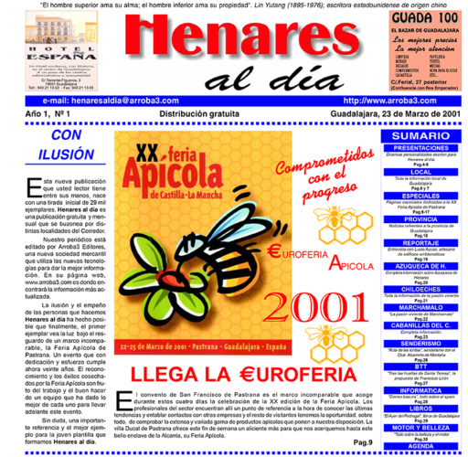 Primera portada de Henares al dia en formato papel