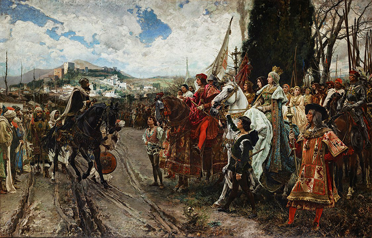 La Rendición de Granada, lienzo en el que Pradilla retrató a don Benito Hernando como Boabdil, rey de Granada