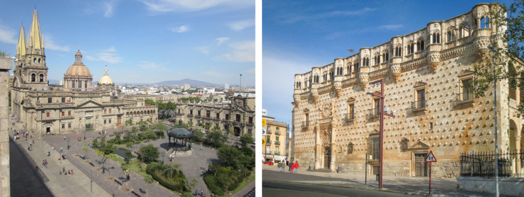 Centro histórico de Guadalajara Jalisco (México) y Palacio del Infantado de Guadalajara (España)