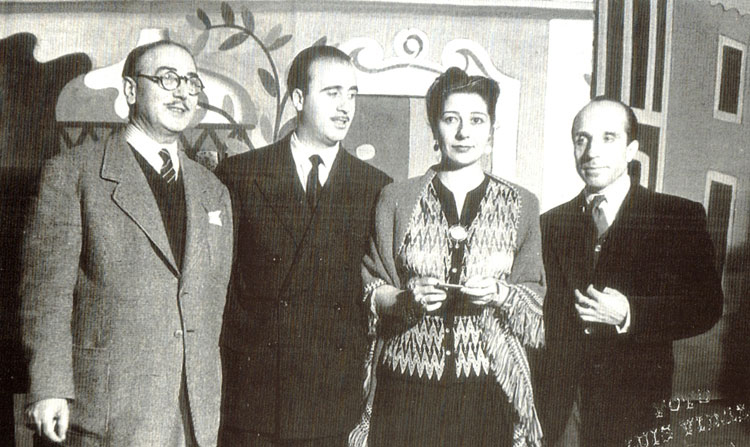 Los maestros Valerio, Solano y Ochaíta, con Concha Piquer en uno de sus espectáculos musicales.