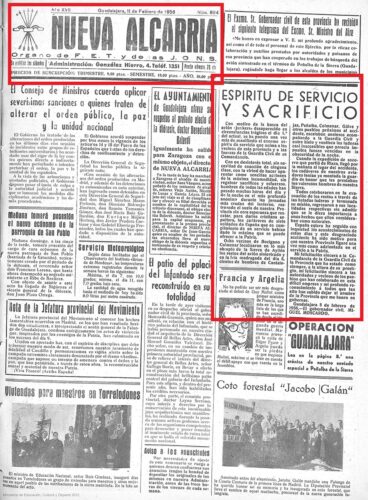 Nueva Alcarria, 11 de febrero de 1956, página 1 Nueva Alcarria, 11 de febrero de 1956, página 1